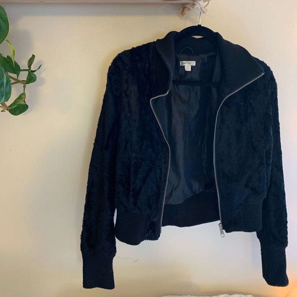 Black crushed velvet bomber jacket